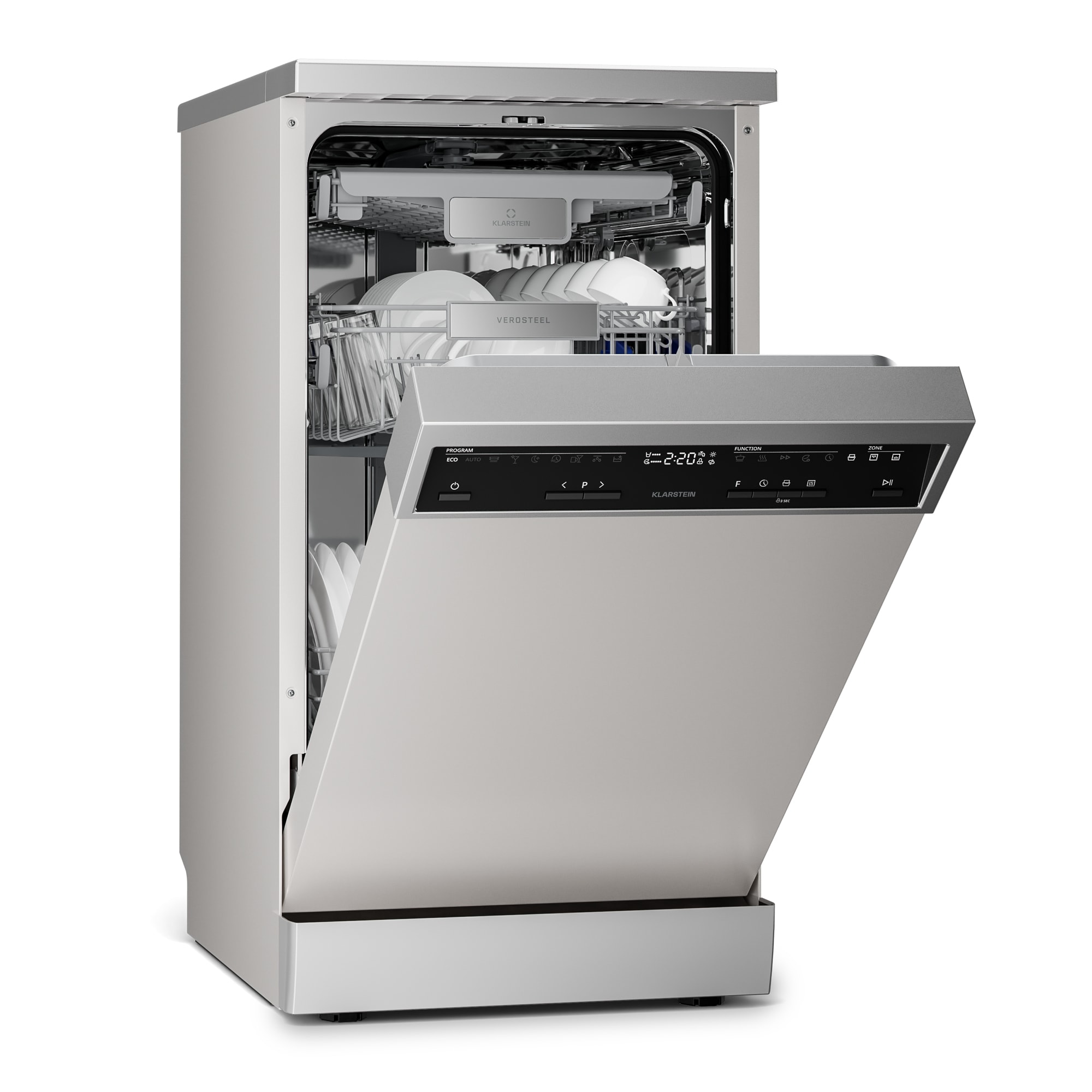Klarstein Verosteel Samostojeća Perilica Posuđa | Minimalistička, Kompaktna, Elegantna | EEC B | 45 cm