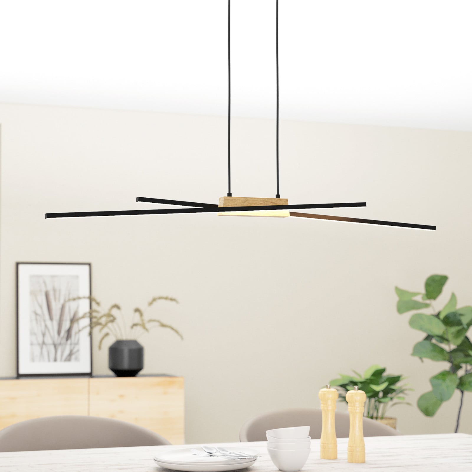 Panagria LED viseća svjetiljka, crna s drvenim detaljem