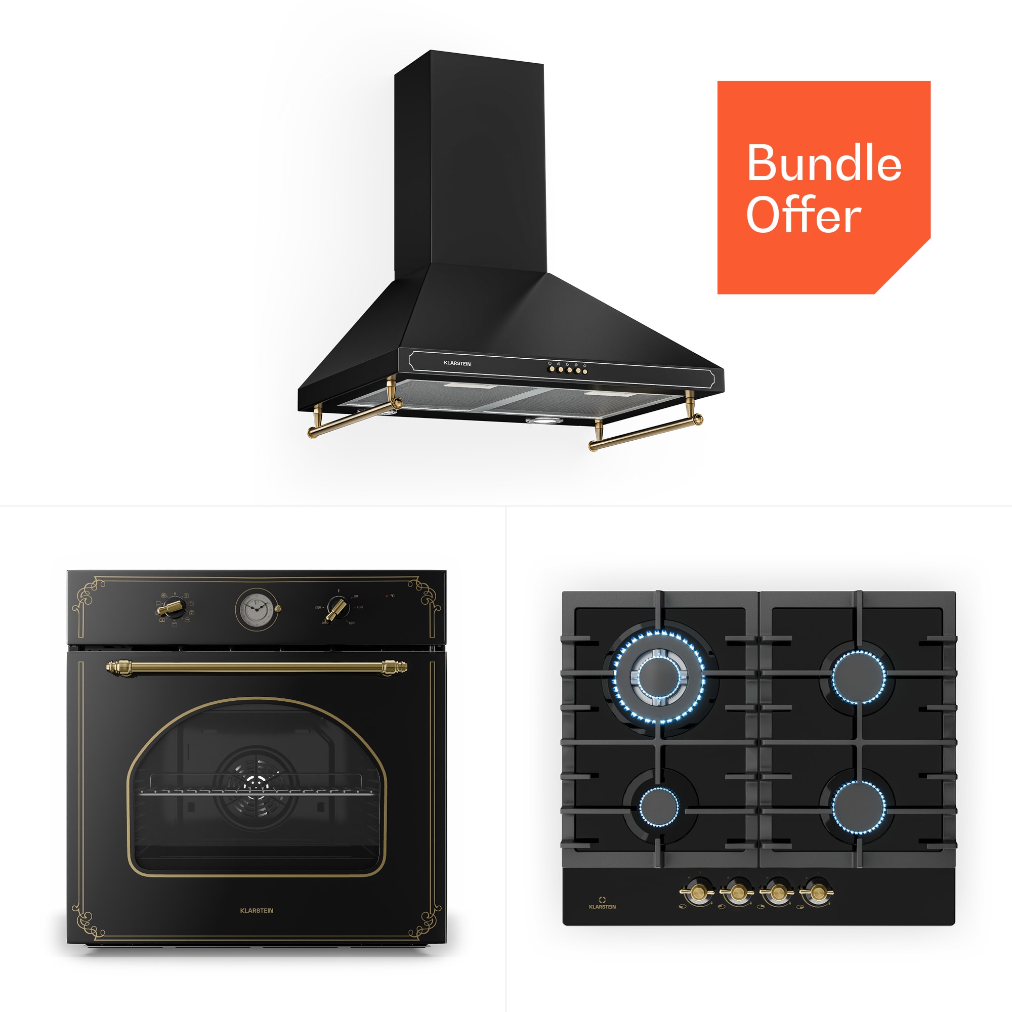 Klarstein Victoria 60 Triple Set plin, Plinsko kuhalo, Pećnica, Napa za kuhanje