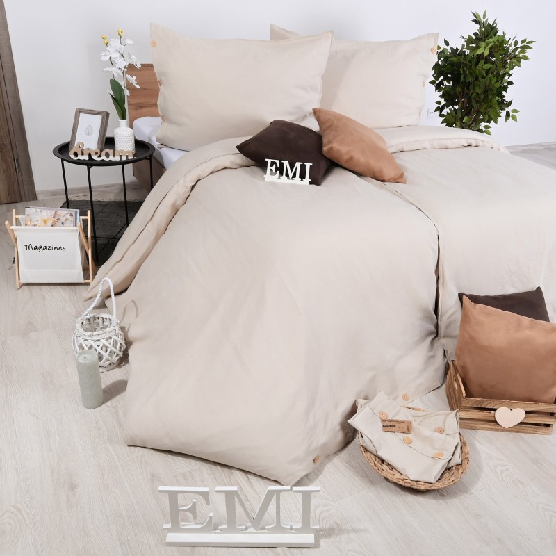 Lanena posteljina Natur smeđa EMI, Standardni krevet za jednu osobu uključuje 1x 140x200 + 1x 70x90