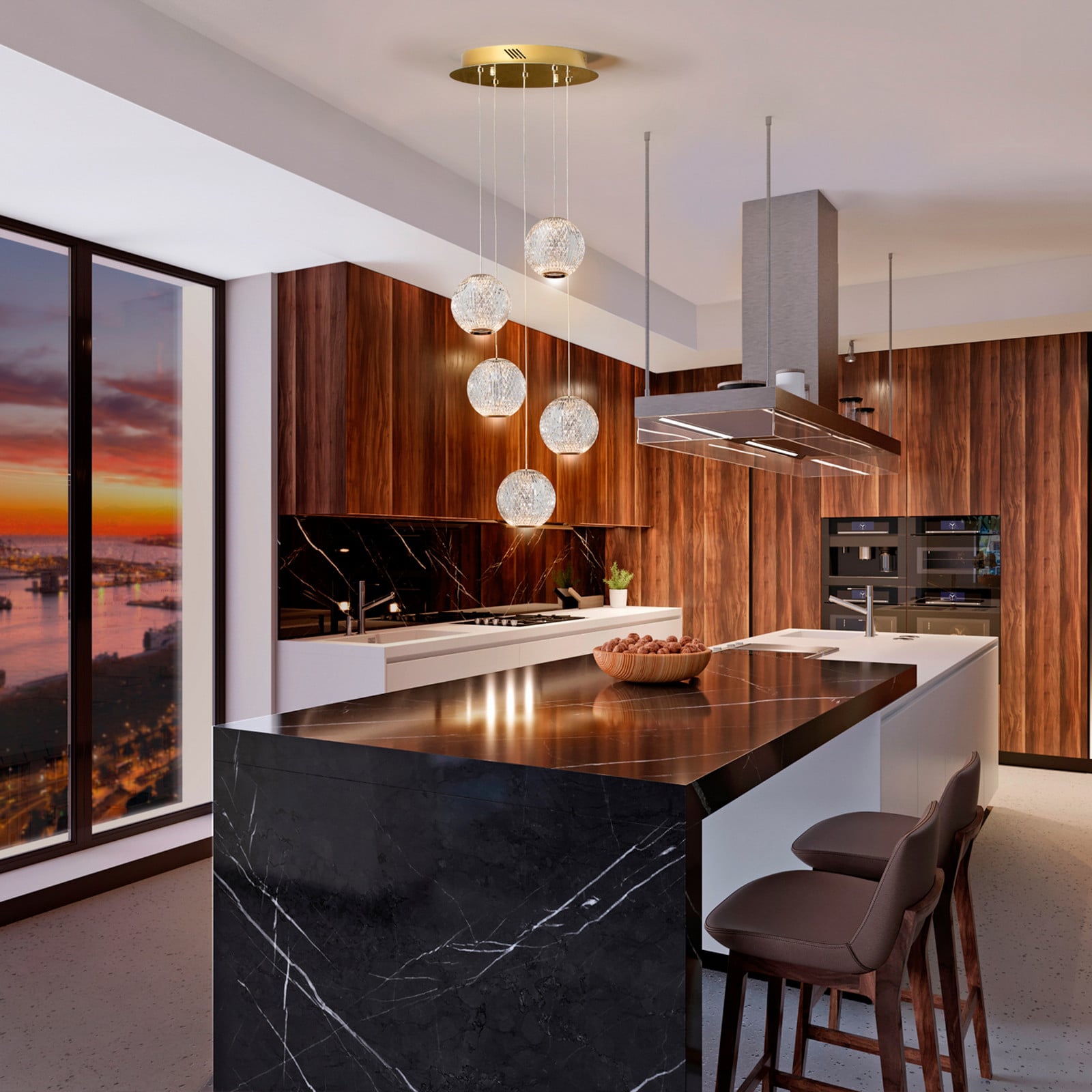 LED viseća svjetiljka Austral zlatna/prozirna okrugla s 5 žarulja