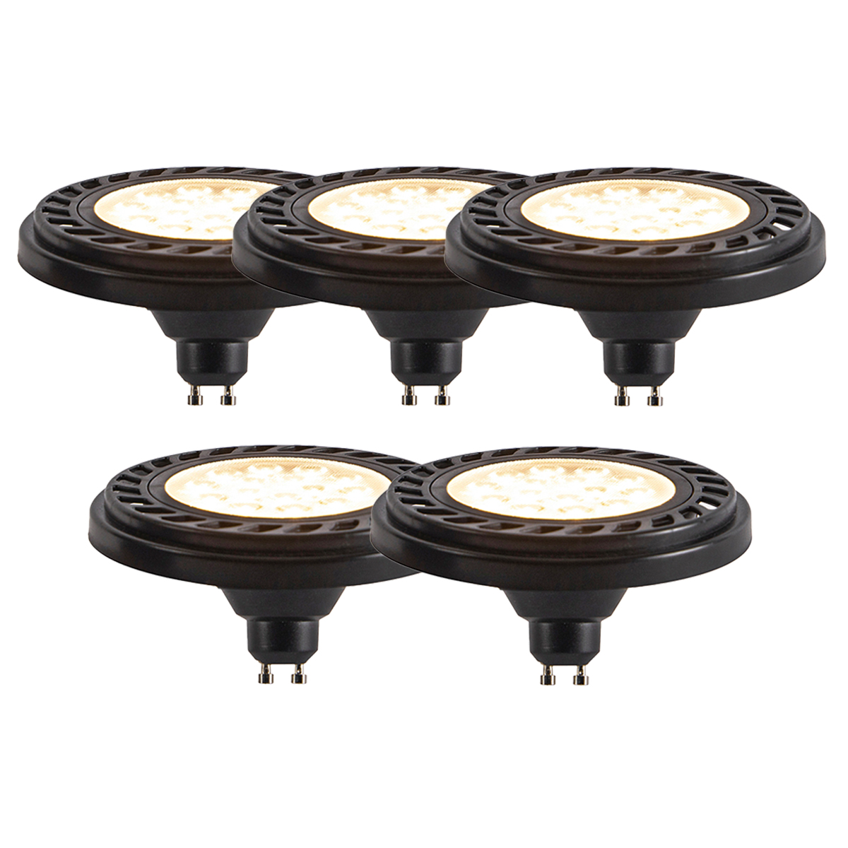 Set od 5 GU10 prigušivih LED AR111 crnih 8W 600lm 2700K