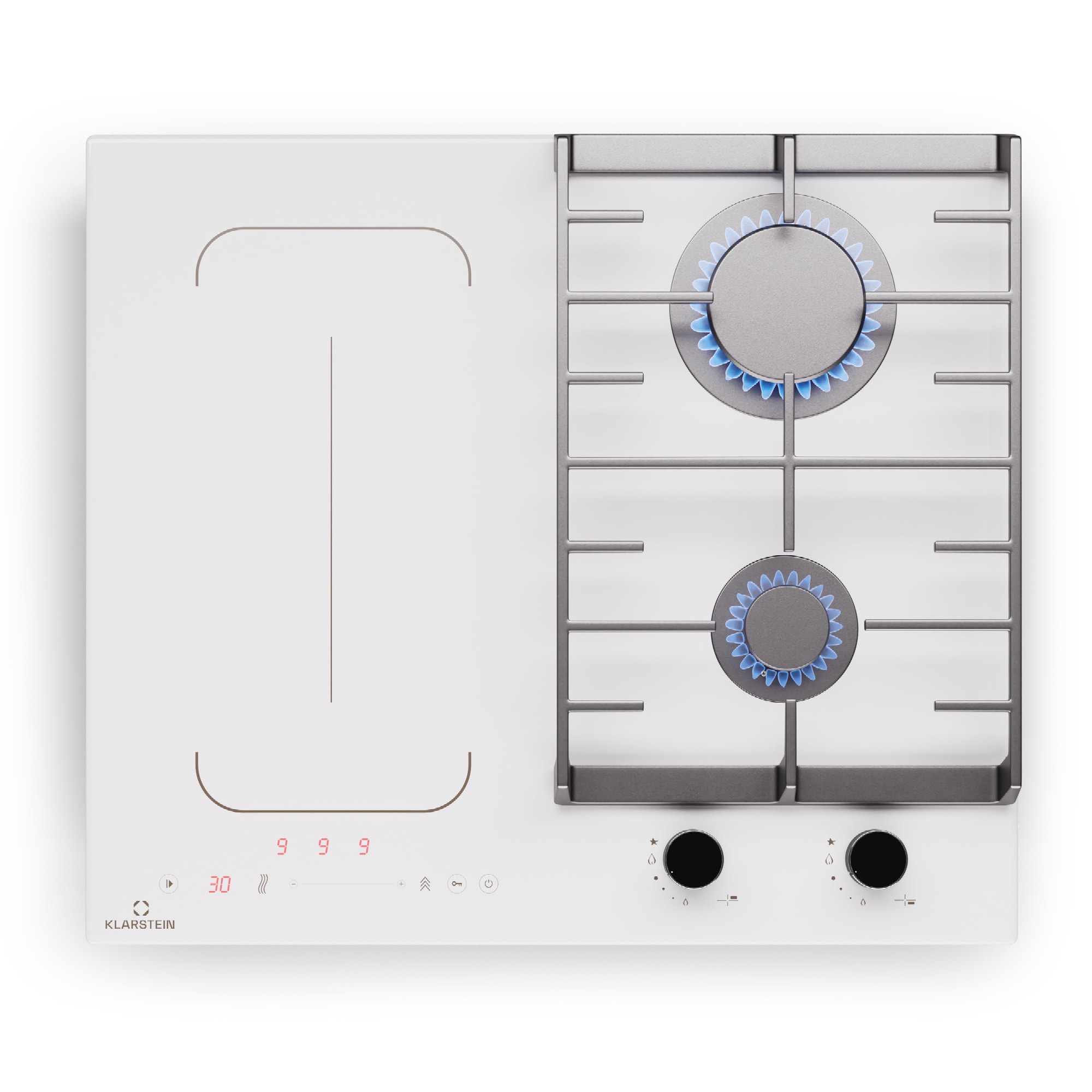 Klarstein MultiChef 4, indukcijska i plinska ploča za kuhanje, 4 zone za kuhanje, 2 plinska plamenika, 2 indukcijske ploče za kuhanje, FlexZone