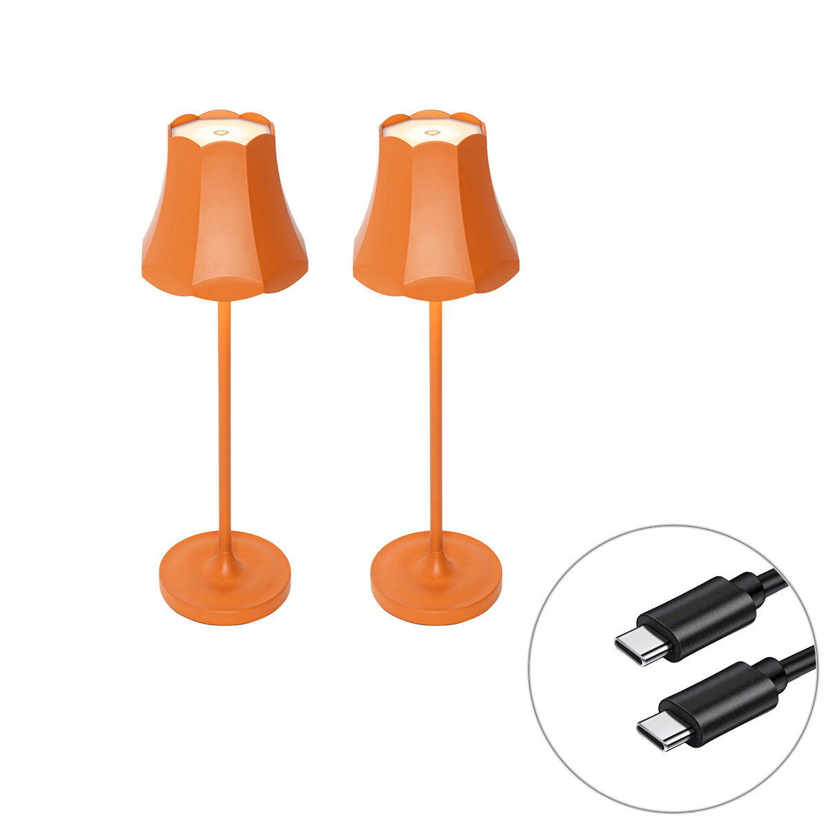 Set od 2 retro stolnih svjetiljki narančaste punjive IP44 - Granny