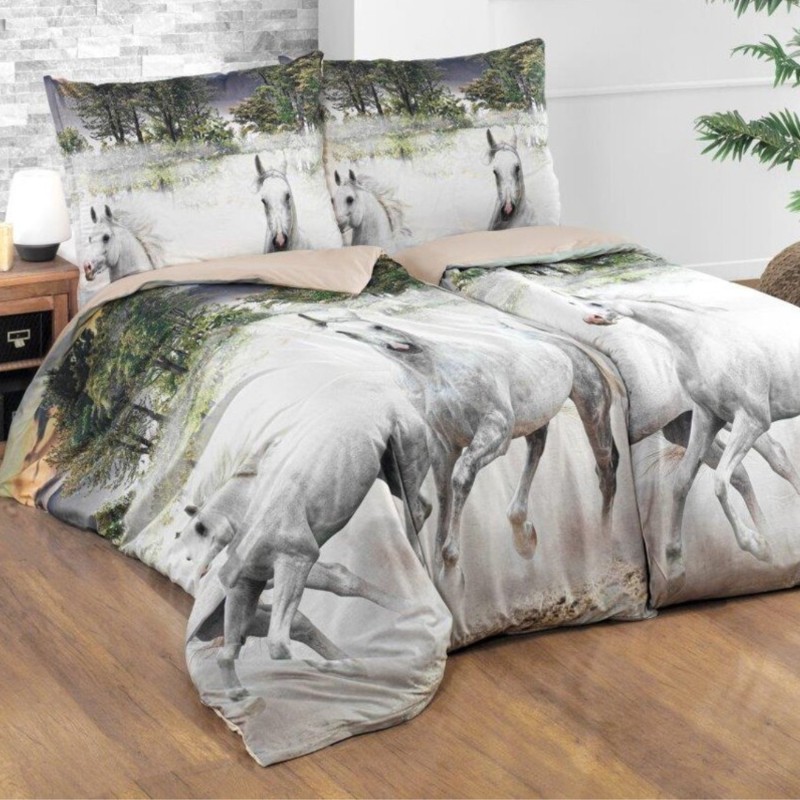 3D pamučna posteljina Horses, Standardni krevet za jednu osobu uključuje 1x 140x200 + 1x 70x90
