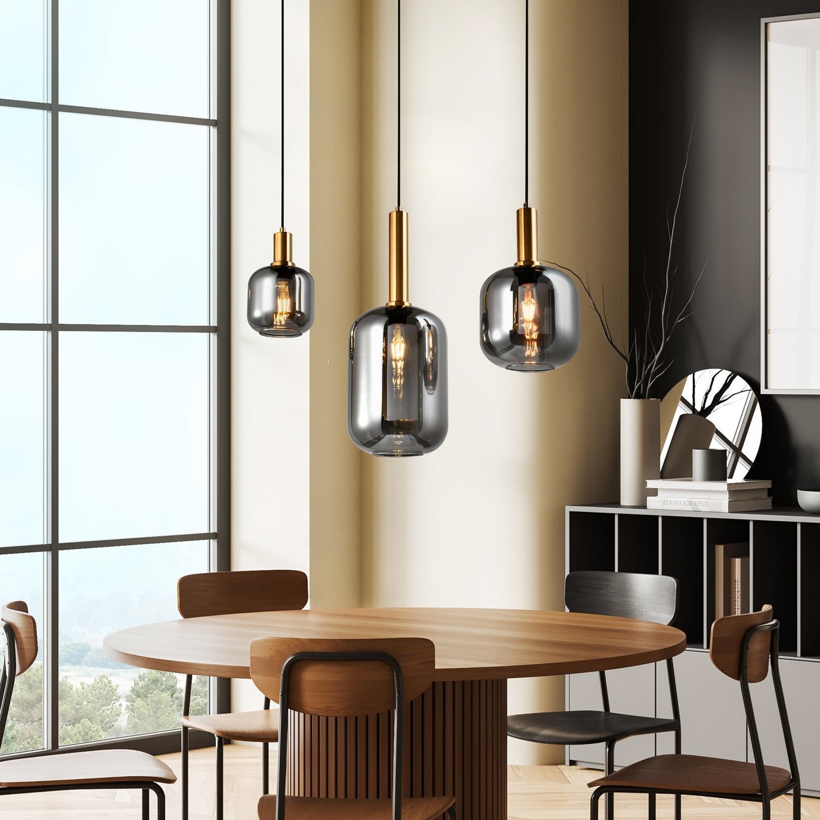 Fumo viseća svjetiljka, dimljeno staklo, tri žarulje, linearna