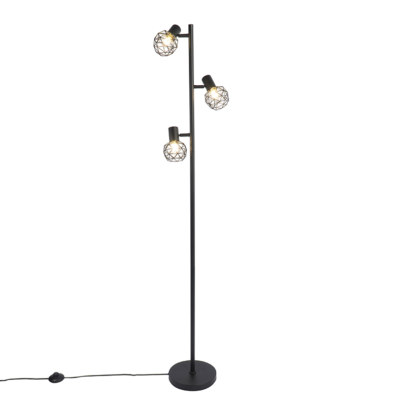 Dizajnerska podna lampa crna 3-svjetla podesiva - Mesh