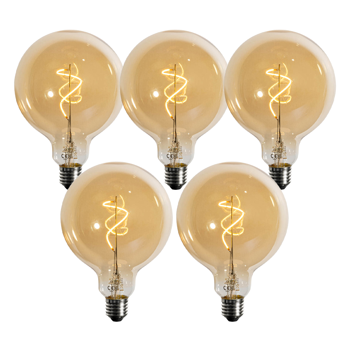 Set od 5 E27 prigušivih LED žarulja spiralnog filamenta zlatne G125 4W 270 lm 2200K