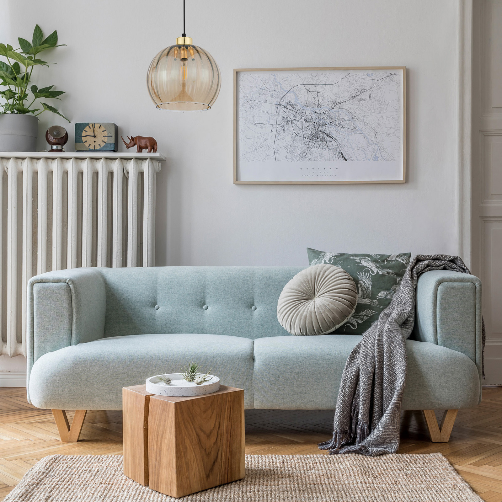 Viseća svjetiljka Devi, staklo, jantar, jedna žarulja, Ø 25cm