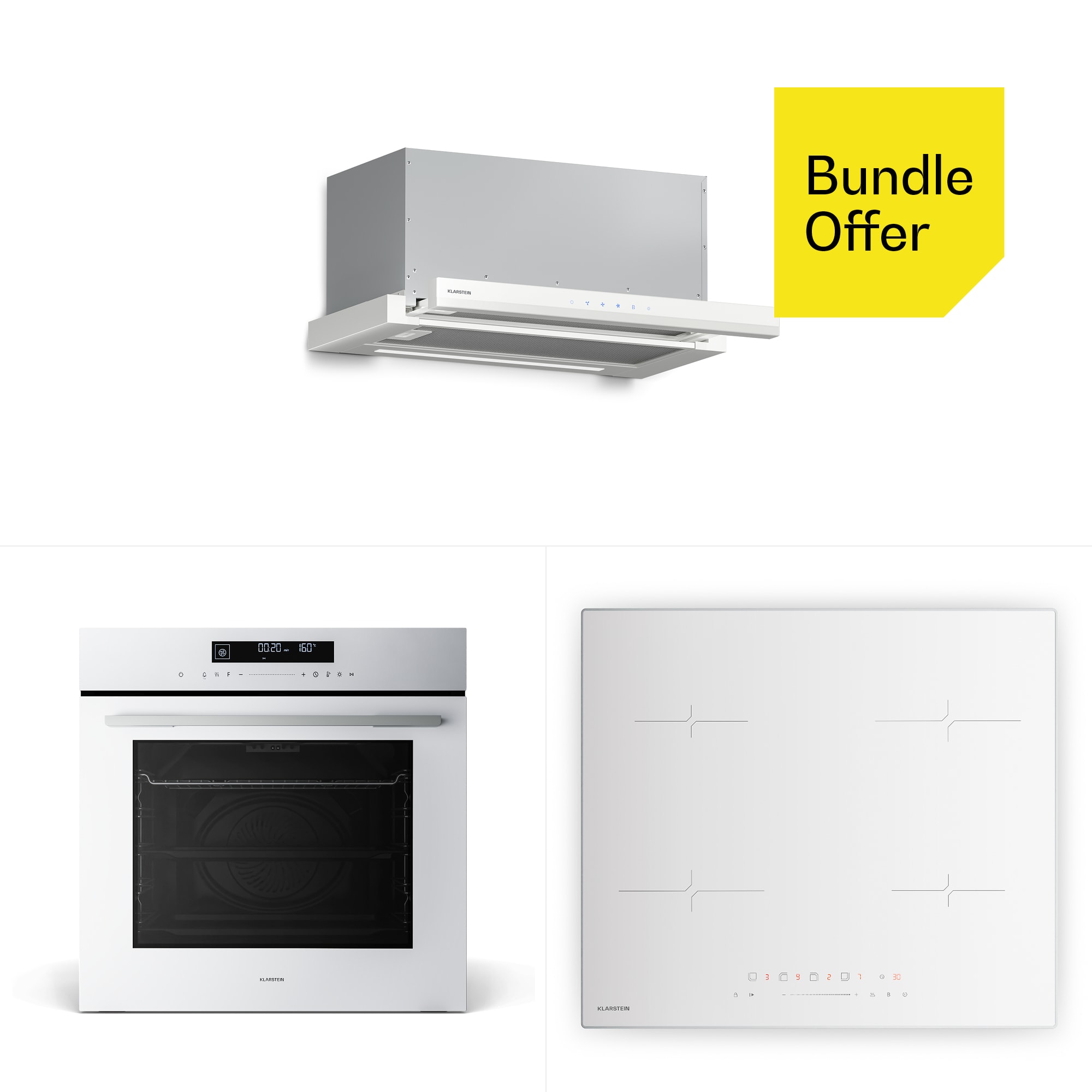 Klarstein Velaire indukcijska ploča za kuhanje + Velaire ugradbena pećnica + Velaire teleskopska napa | 60 cm