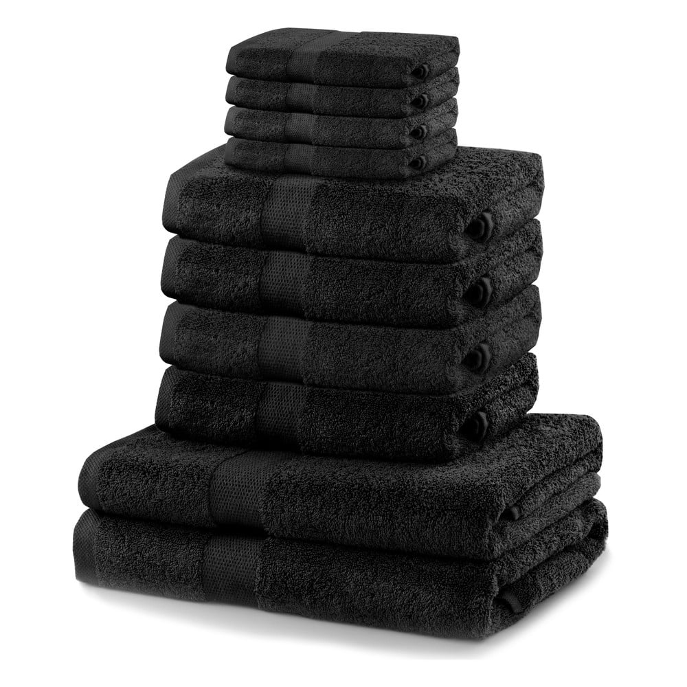 Set od 4 mala, 4 srednja i dva velika crna ručnika DecoKing Marina Black