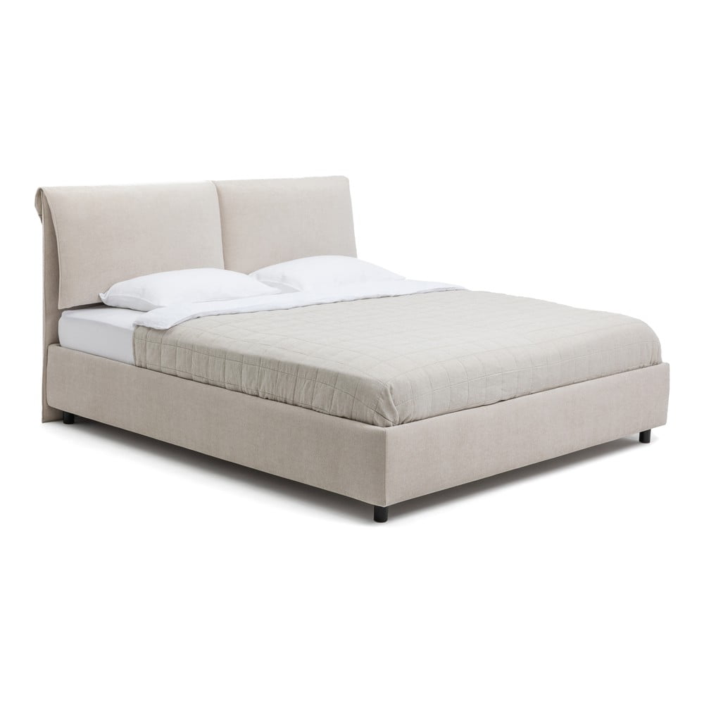 Bež tapecirani bračni krevet s podnicom i prostorom za odlaganje 160x200 cm Myra Pillow – Bonami Selection