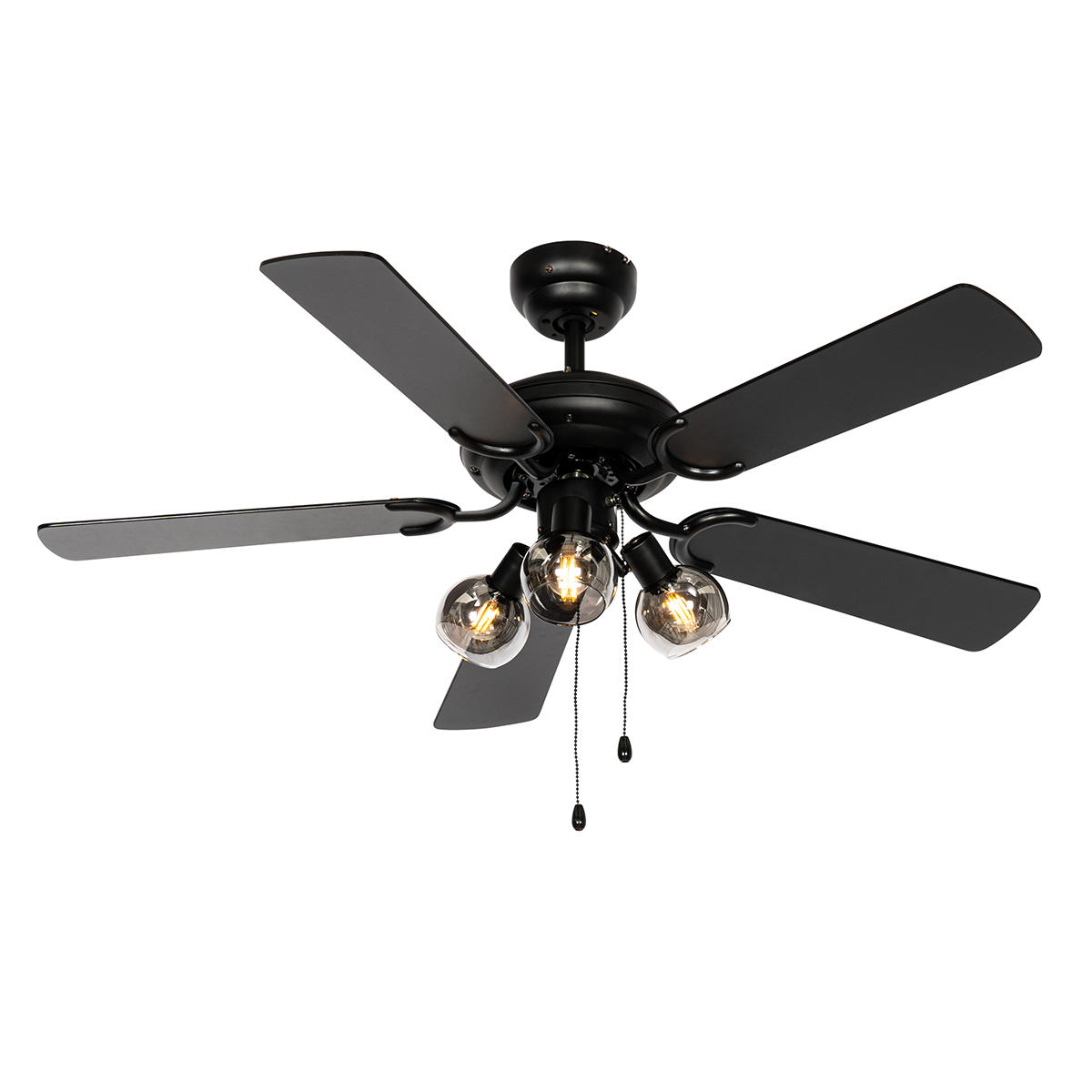 Stropni ventilator crni s drvenim uzorkom 107,5 cm 3-svjetla s poteznim prekidačem - Mistral Vidro