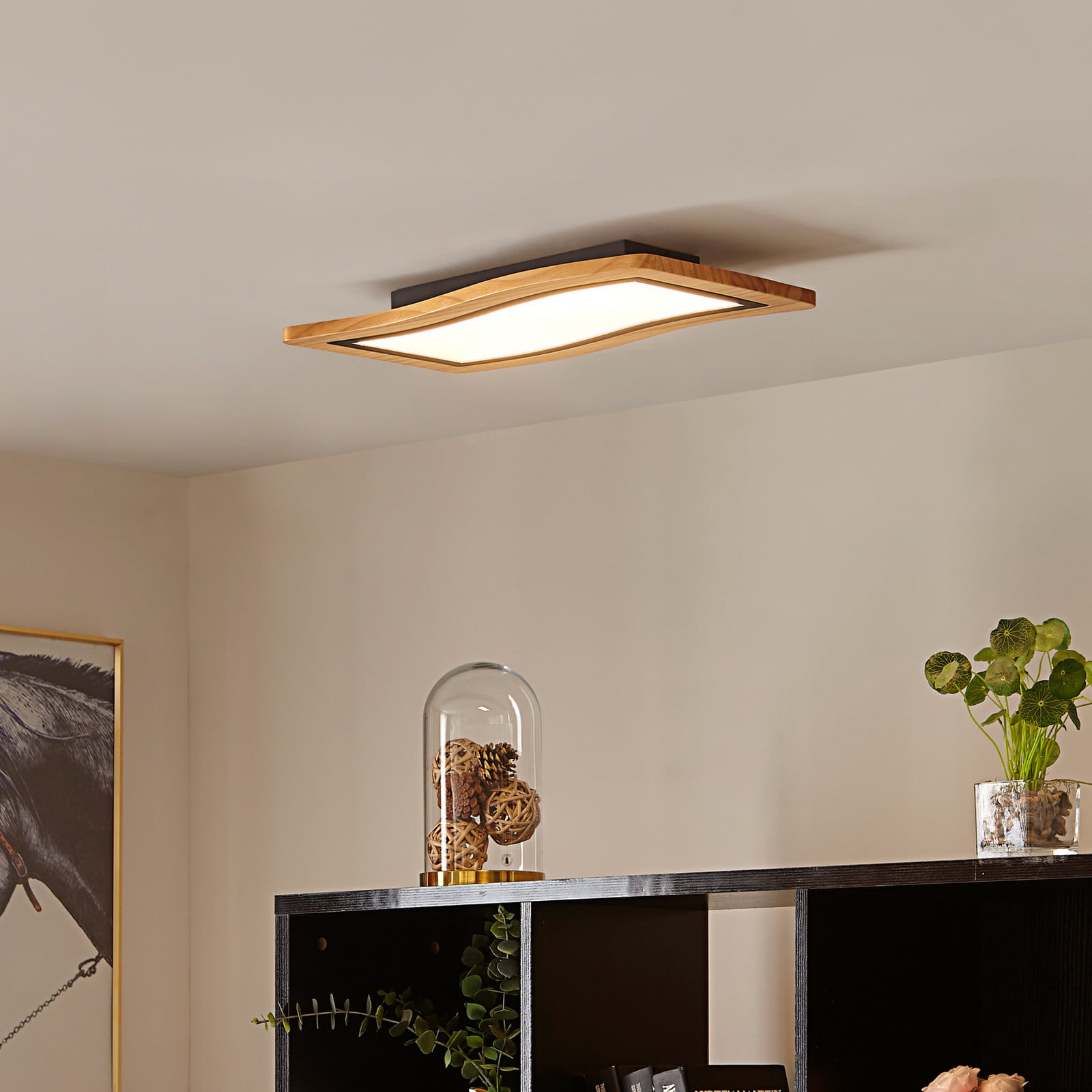 Lucande LED stropna svjetiljka Joren, 46 cm duga, drvo, 3.000 K