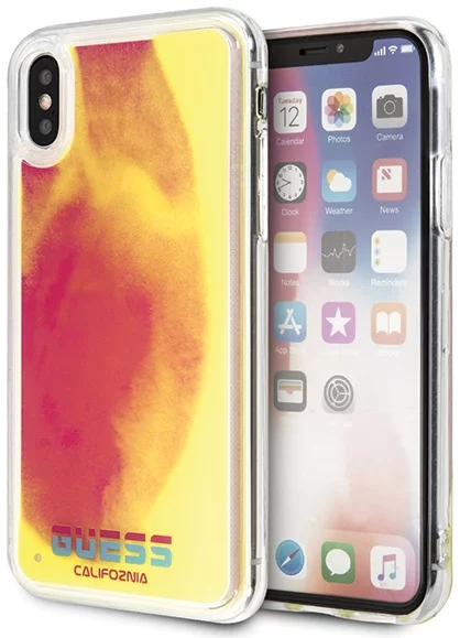 Maska Guess iPhone X/Xs  pink hard case California Glow in the dark (GUHCPXGLCPI)