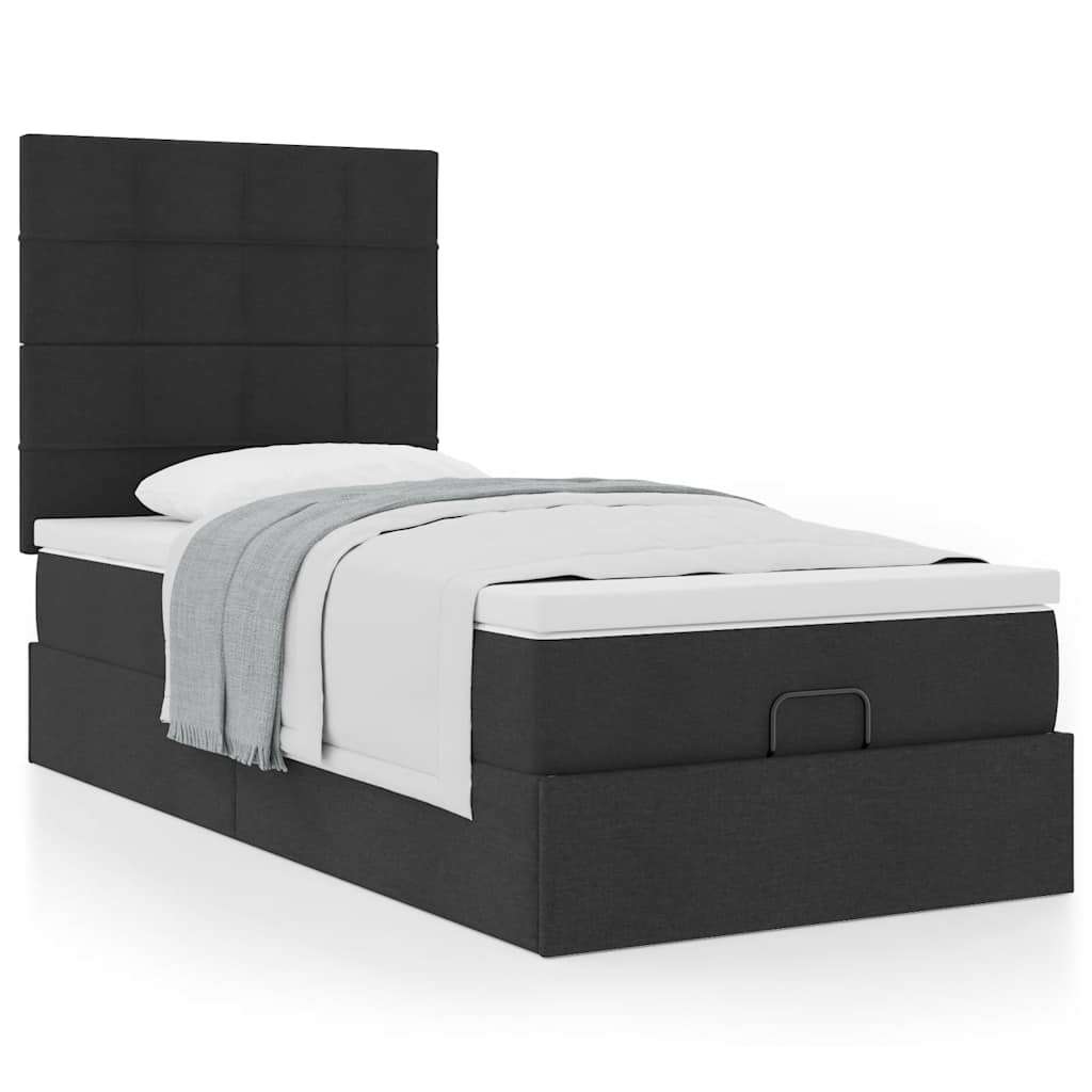 Otomanski okvir kreveta s madraca crni 90x190cm od tkanine