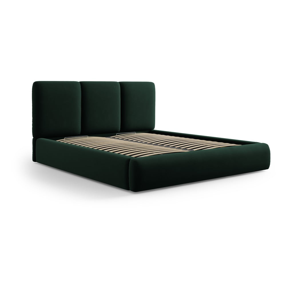 Tamno zeleni baršunasti tapecirani bračni krevet s prostorom za odlaganje s podnicom 160x200 cm Brody – Mazzini Beds