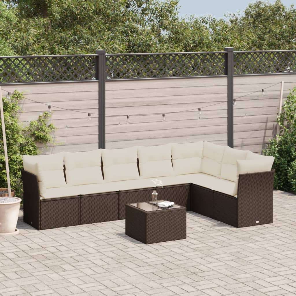 8-dijelni set vrtnih sofa s jastucima smeđi od poliratana