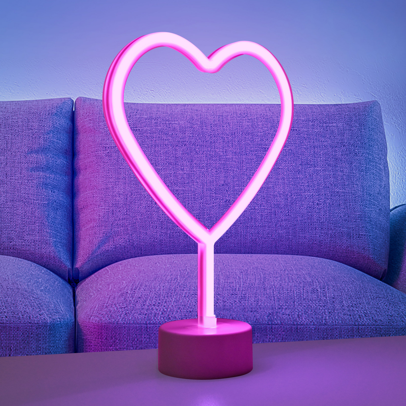 LED stolna lampa Neon Heart, na baterije