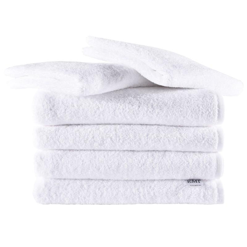 Set bijelih pamučnih ručnika i ručnika za kupanje 4 kom 50 x 90 cm + 2 kom 70 x 140 cm EMI