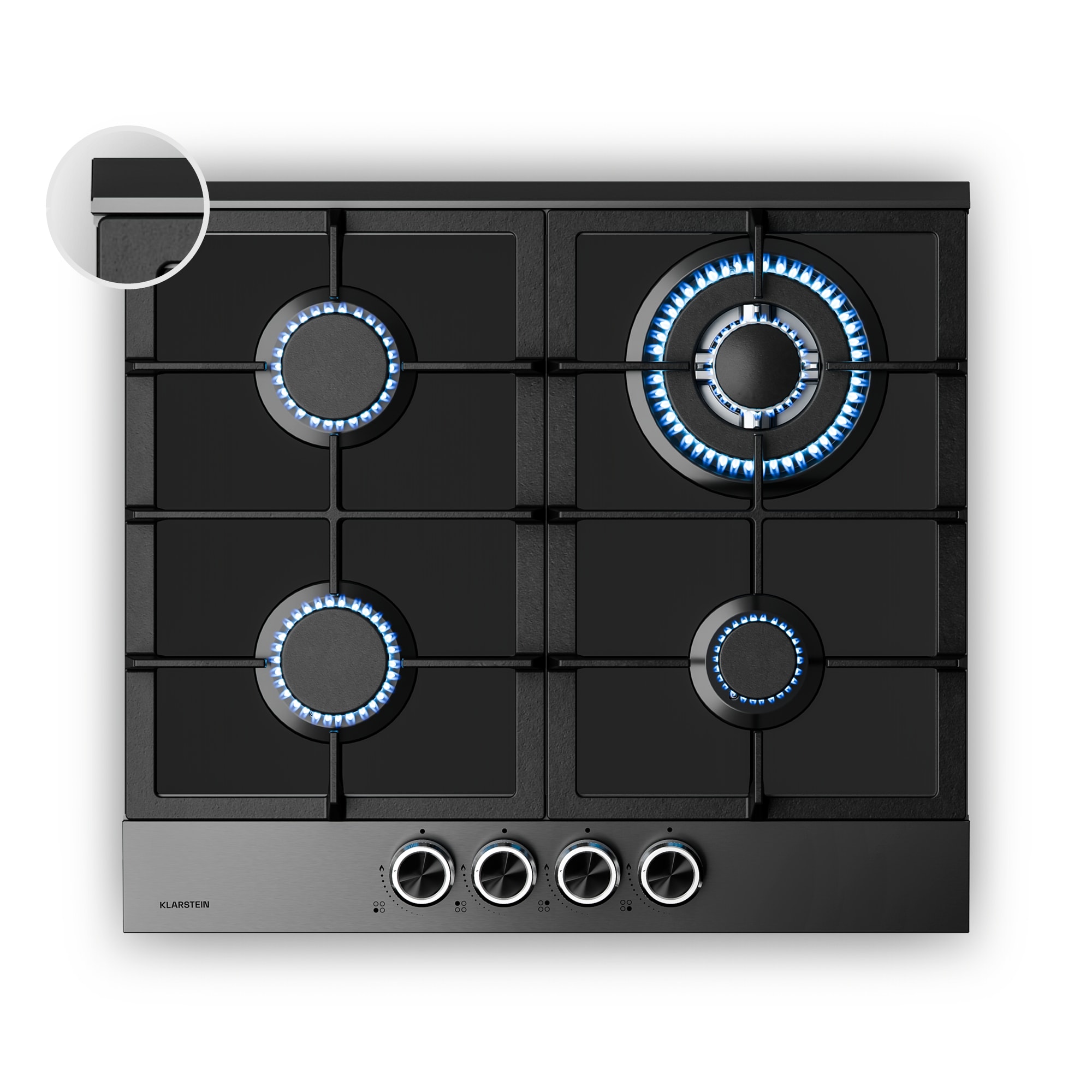 Klarstein Verosteel plinska ploča za kuhanje, 4 plamenika, električno paljenje, kompatibilna s prirodnim plinom i ukapljenim naftnim plinom, 8000 W, 60cm