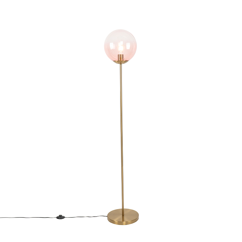 Podna lampa u stilu art deco od mesinga s ružičastim staklom - Pallon