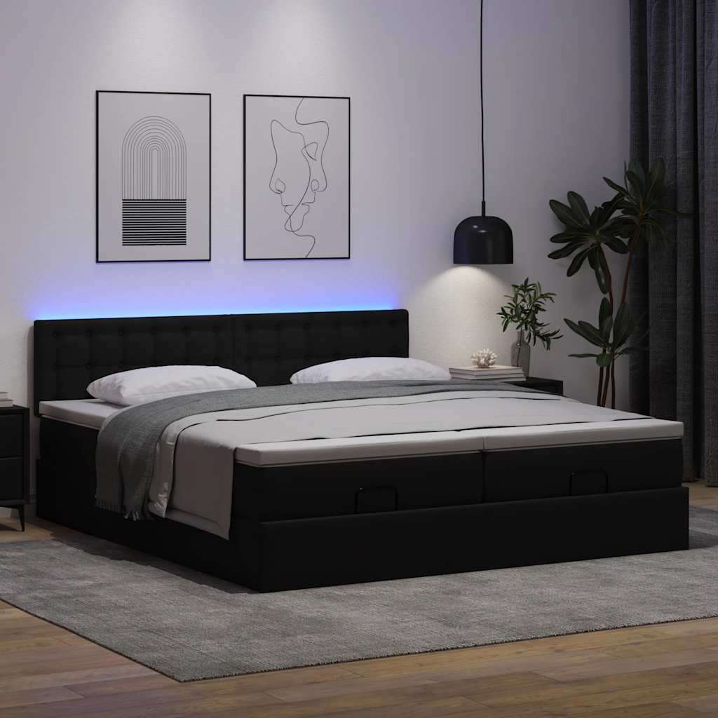 Otomanski okvir kreveta s madracima crni 200x200cm umjetna koža