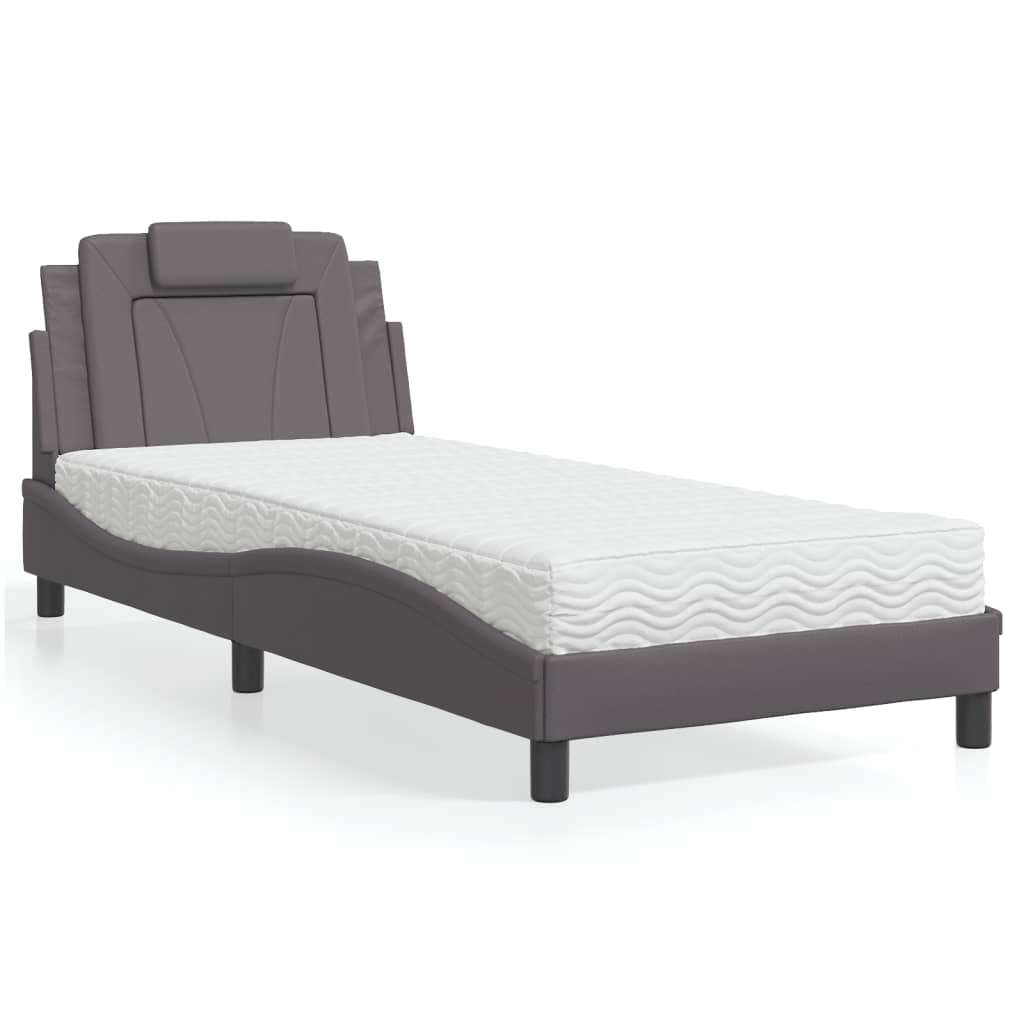 Krevet s madracem sivi 90 x 190 cm od umjetne kože