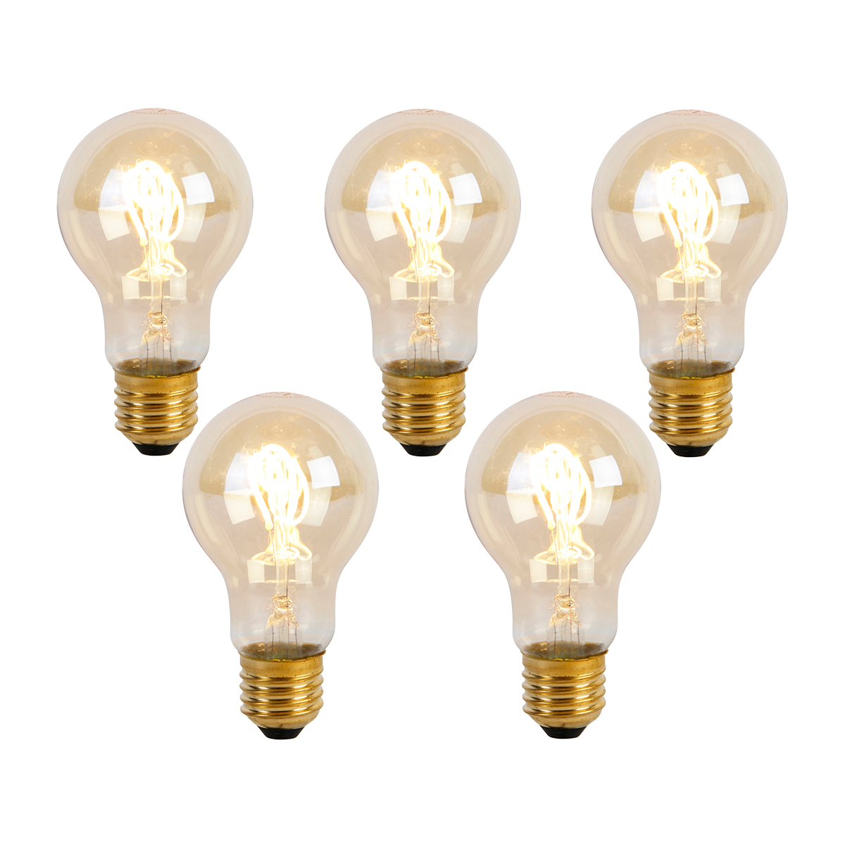 Set od 5 LED spiralnih žarulja s filamentom E27 A60 Goldline 2W 150lm 2200K