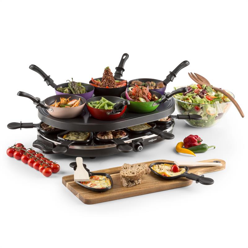 OneConcept Woklette, stolni roštilj, raclette grill, wok, 1200 W, 6 osoba, neprijanjajuća podloga