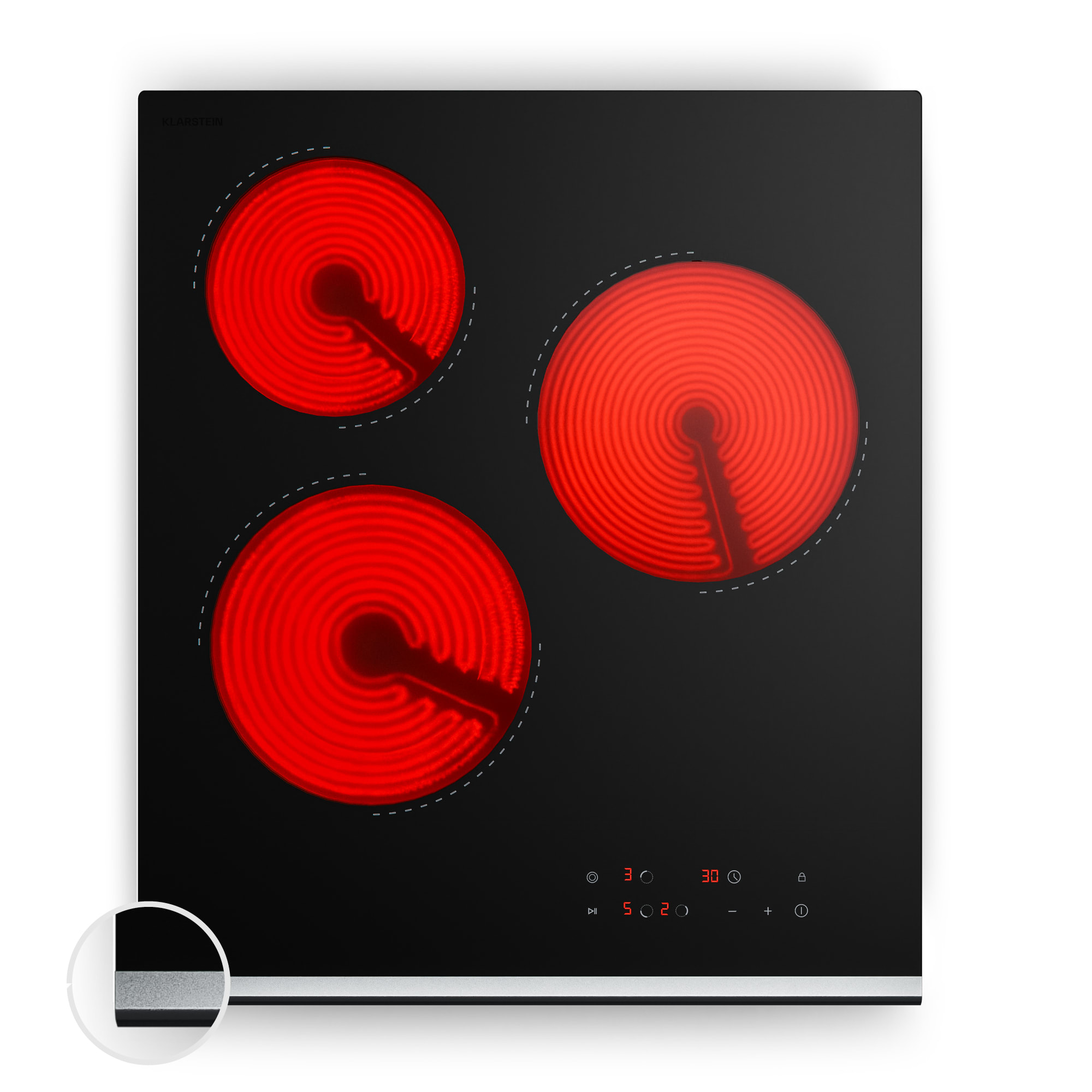 Klarstein Verosteel staklokeramička ploča za kuhanje | 3 zone | Minimalistička, Snažna | 5000 W | 45 cm