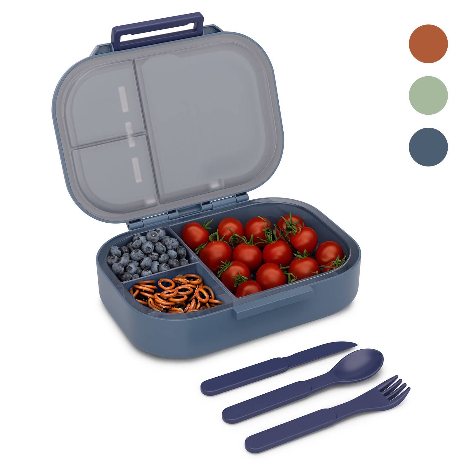 Klarstein Ćelija, kutija za grickalice, 3 pretinca, 3-dijelni pribor za jelo Dimenzije: približno 21 x 14,5 x 5,5 cm (Š x V x D)