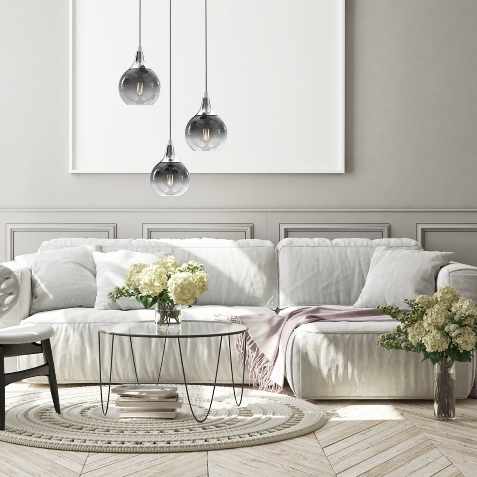 Viseća svjetiljka Monte, tri sijalice, okrugla, srebrna