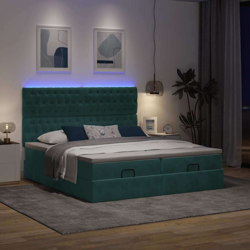 Okvir kreveta s madracima tamnozeleni 160x200cm baršunasti