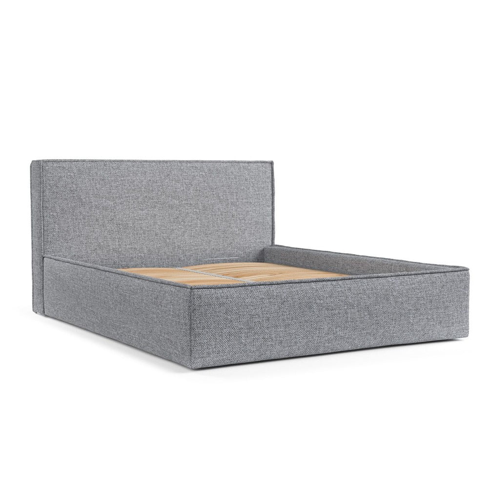 Sivi tapecirani bračni krevet s prostorom za odlaganje s podnicom 160x200 cm Lounge L – Maison de Rêve