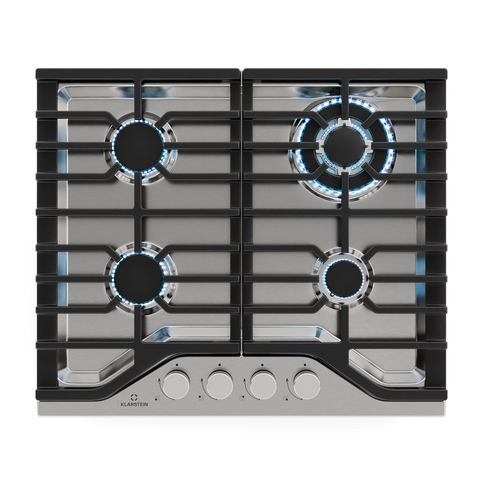 Klarstein Turbocast plinska ploča za kuhanje, 304 nehrđajući čelik, 4 plamenika, profesionalni nosač od lijevanog željeza, wok plamenik