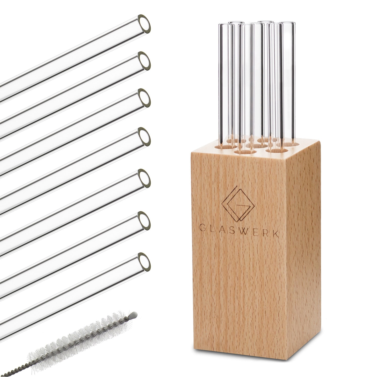 Klarstein Glaswerk Freeszeria, staklene slamke, 7 komada, 0,8 x 15 cm (Ø x V), drveni držač, četka