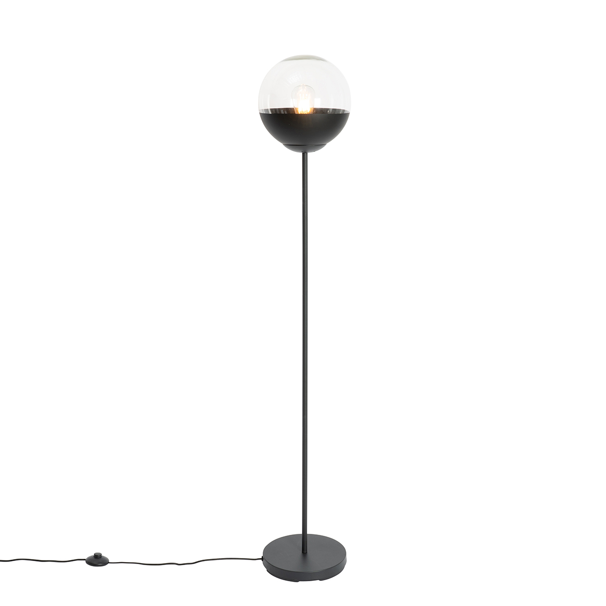 Retro podna lampa crna s prozirnim staklom - Eclipse