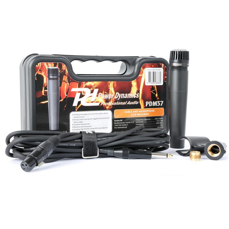 Power Dynamics PDM57, Dinamički mikrofon, XLR, uključujući kabel, držač, adapter