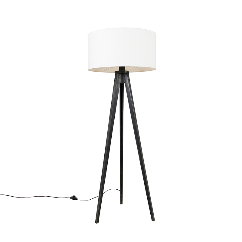 Podna lampa tronožac crna s abažurom bijela 50 cm - Tripod Classic