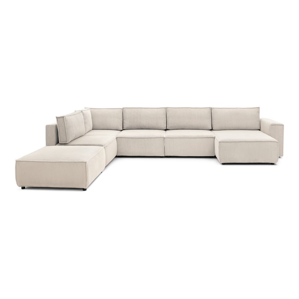 Krem kutna garnitura od samta (s lijevim kutom/u obliku slova "U") Nihad modular – Bobochic Paris