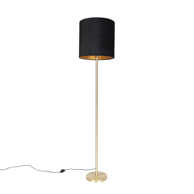 Klasična podna svjetiljka mesing s crnim sjenilom 40 cm - Simplo