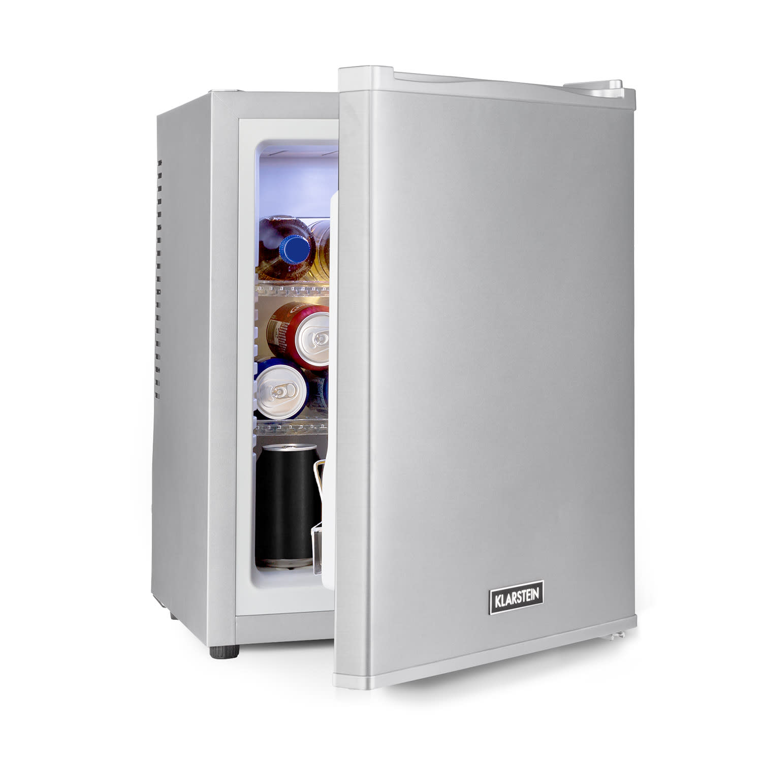 Klarstein Happy Hour 33, minibar, 33 L, 5 - 15 ° C, energetska klasa G, tihi rad, 25 dB, LED svjetlo, srebrni