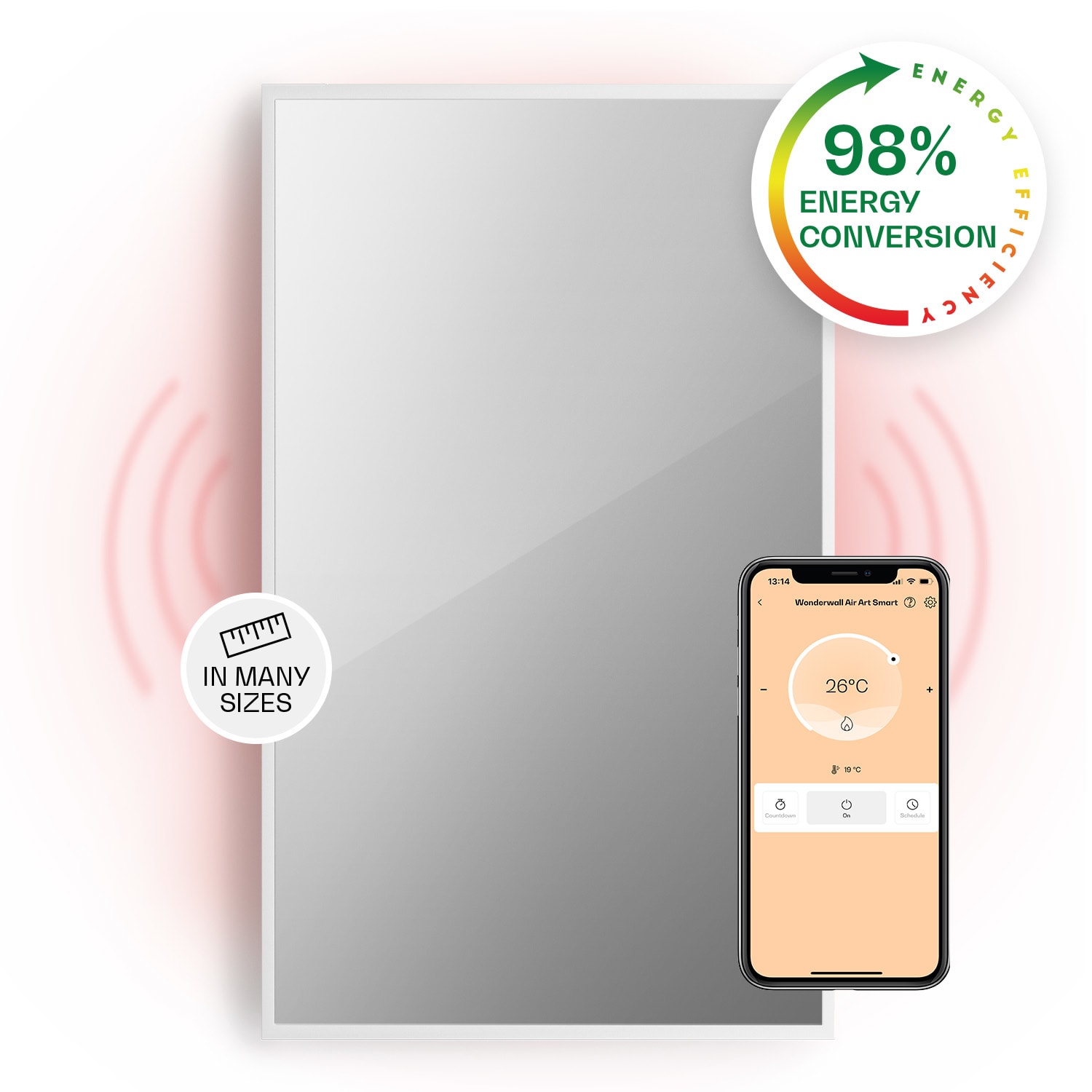 Klarstein La Palma 1000 smart ohrievač 2 v 1 Infračervený konvektor 120x60cm 1000W zrkadlová predná časť