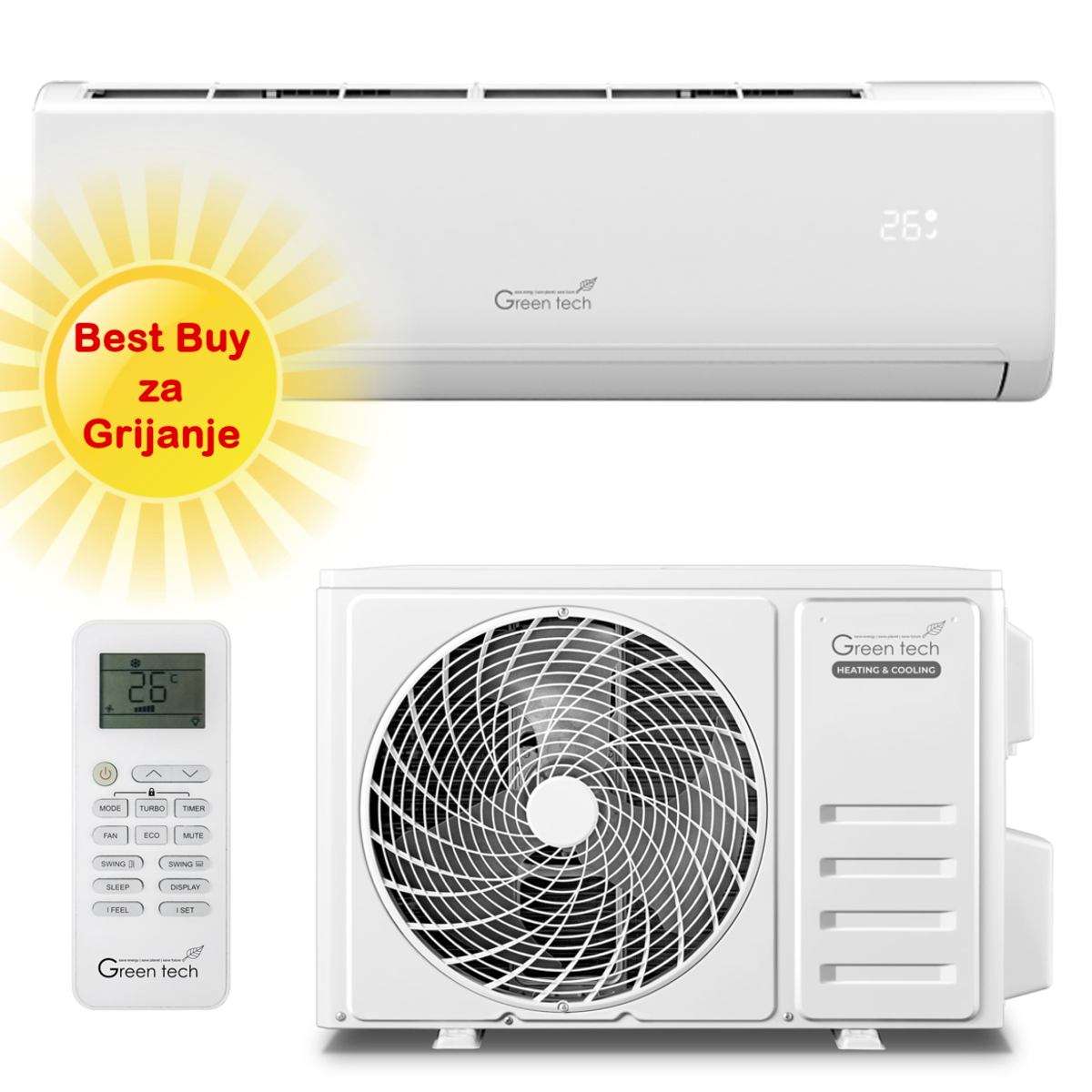 Green Tech Klima Uređaj 3,4Kw 12-Ind2 - S Grijačem U Vanjskoj J