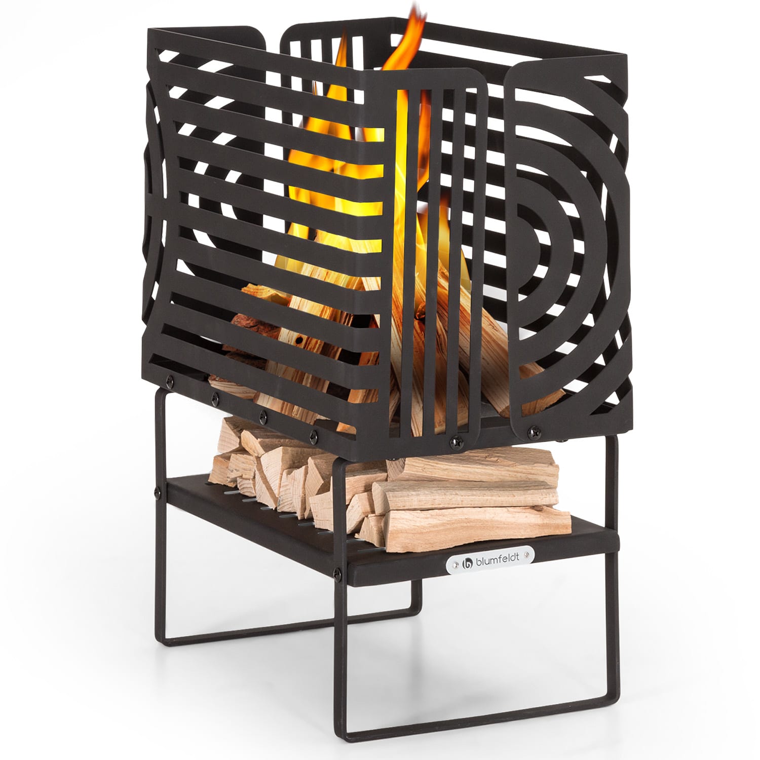 Blumfeldt Krakatoa, jama za vatru, čvrsti čelik, skladište drva, laserski rezan dizajn