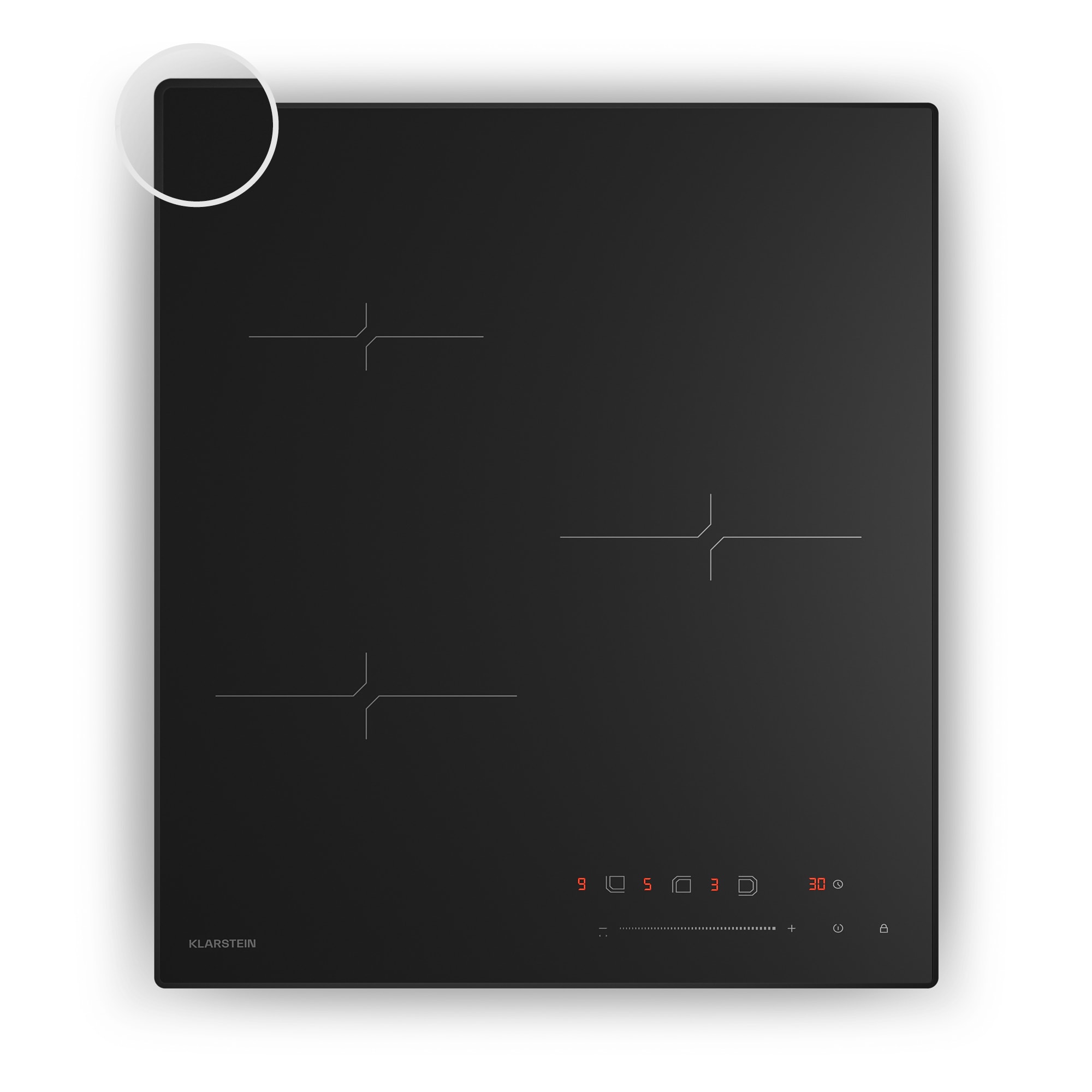 Klarstein Velaire indukcijska ploča za kuhanje, elegantna, minimalistička, kompaktna, 3 zone za kuhanje, 5500 W, 45 cm