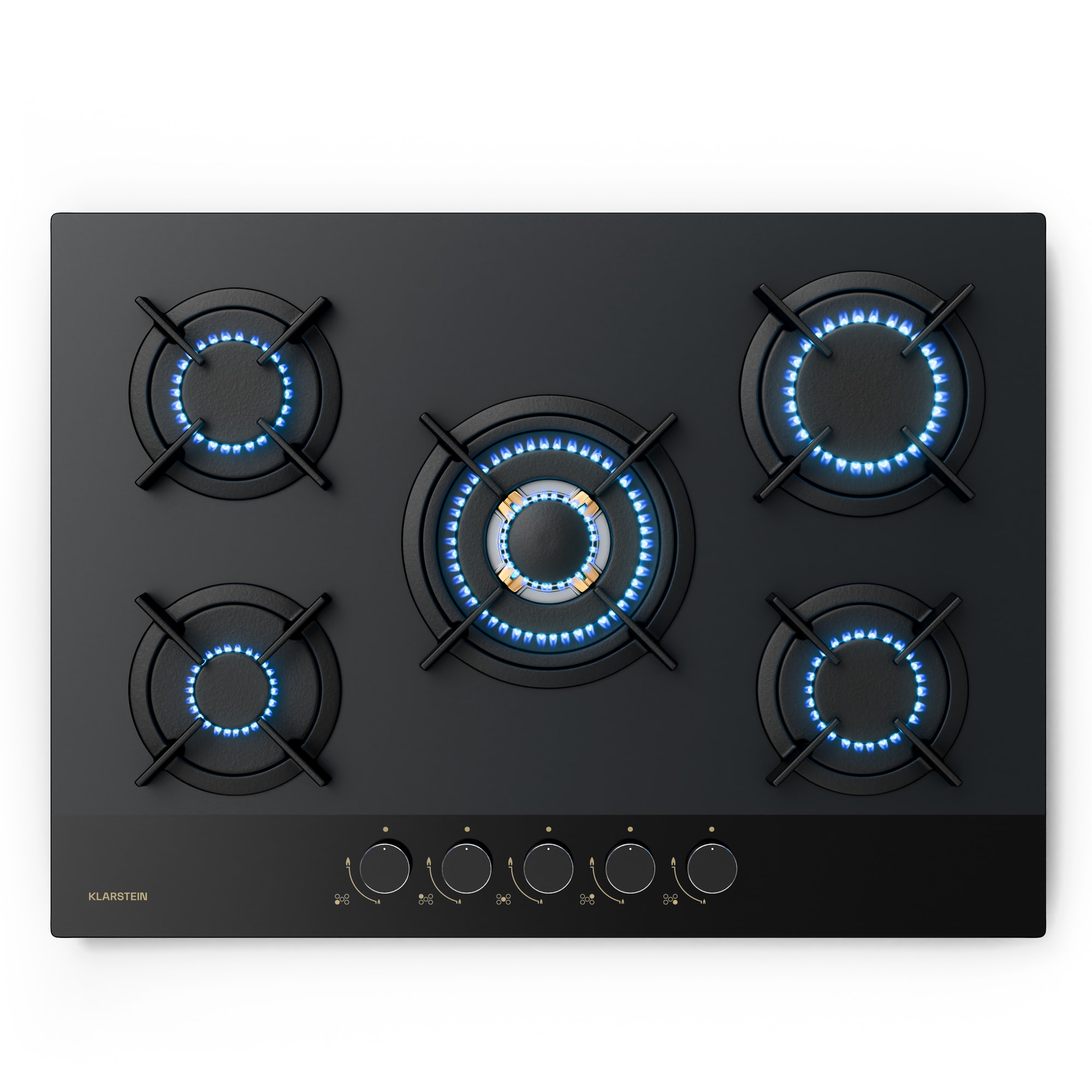 Klarstein Goldflame Nano plinska ploča za kuhanje, 5 mjedenih plamenika, Nano premaz, LPG/prirodni plin