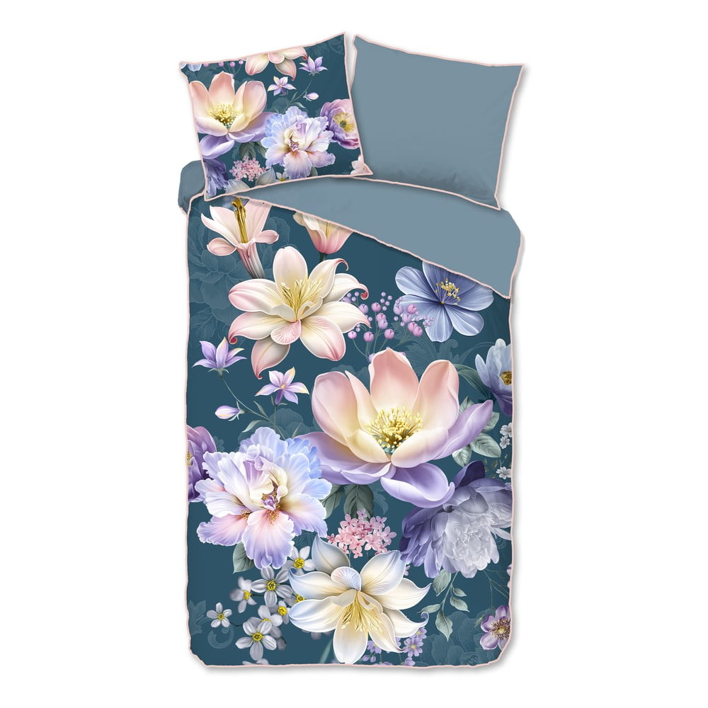 Plava posteljina za krevet za jednu osobu/za produženi krevet od pamučnog satena 140x220 cm Mirery – Descanso