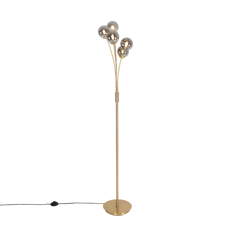 Moderna podna lampa zlatna 5-svjetla s dimnim staklom - Atena